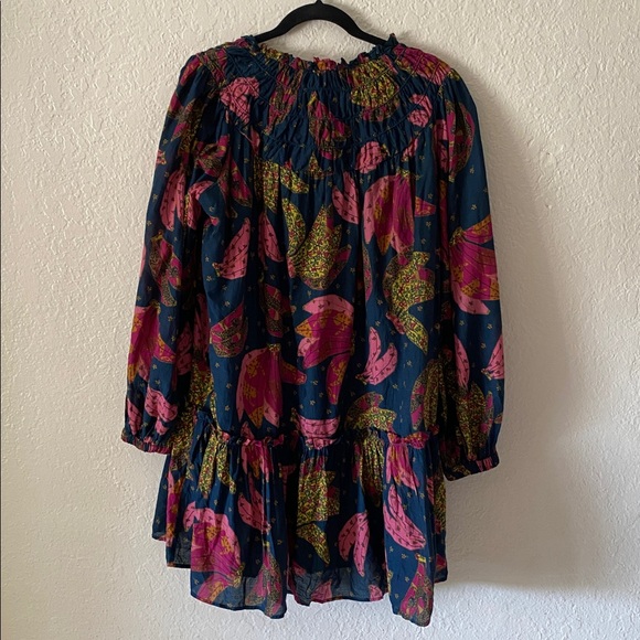 FARM Rio 100% Cotton Mini Doll Dress Size M Pink Blue Floral Long Sleeve Bananas - Picture 4 of 9